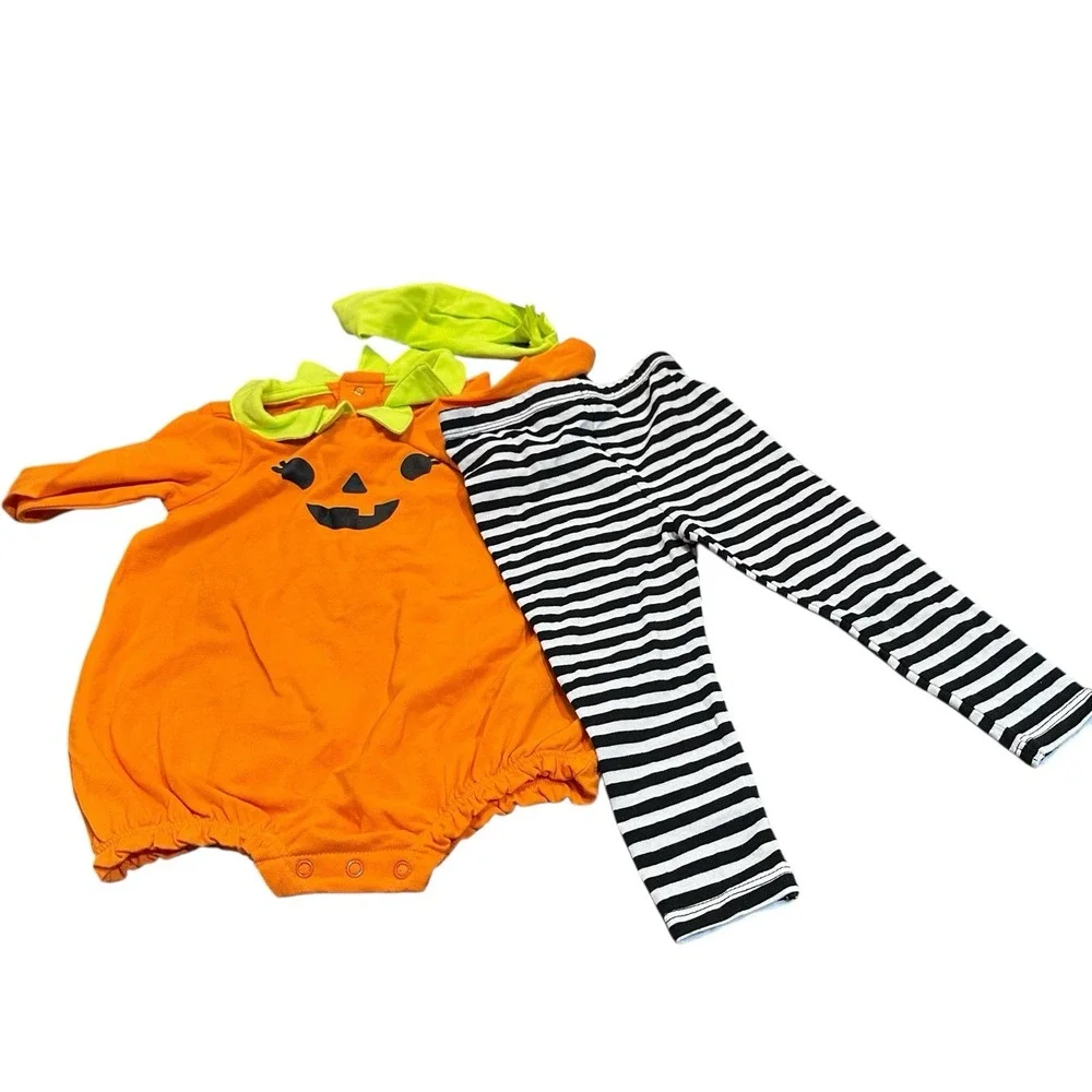 Cat & Jack 6 - 9 Month Halloween Pumpkin Outfit 3 Pc Pant Bodysuit & Hairband